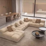 كنبة زاوية حرف U في السعودية, كنبة مخمل بيج, كنب مودرن